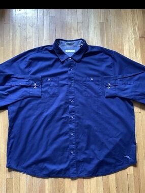 Tommy Bahama Men's Size 3 XLB Solid Blue Button Front Shirt,Cotton,Logo,MINT